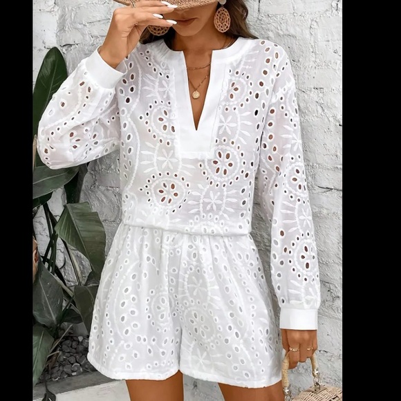 White Eyelet Two Piece Short Set - Picture 6 of 10